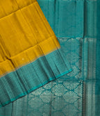 VST325 - cowdung green color body , pastel blue color pallu, blouse - Pure silk saree