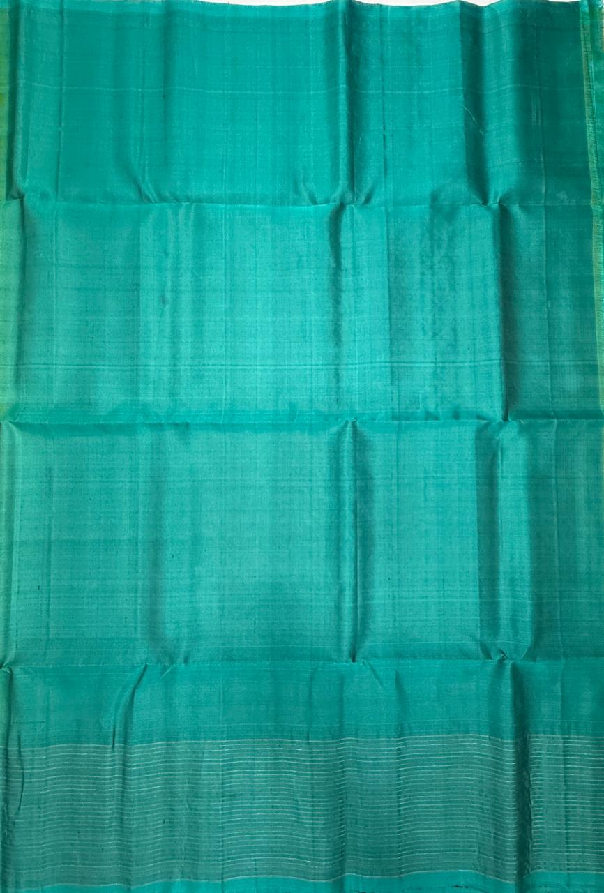 VST325 - cowdung green color body , pastel blue color pallu, blouse - Pure silk saree
