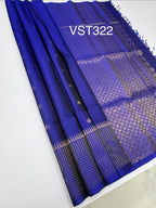 VST322 - royal blue color body , pallu , blouse - Pure silk saree