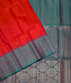 VST326 - pinkish orange color body , pastel blue color pallu , blouse - Pure silk saree
