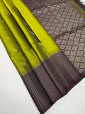 VST327 - mehandi green color body , dark purple color pallu, blouse - Pure silk saree