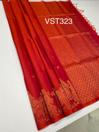 VST323 - pinkish orange color body , pallu , blouse - Pure silk saree