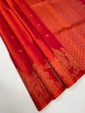 VST323 - pinkish orange color body , pallu , blouse - Pure silk saree