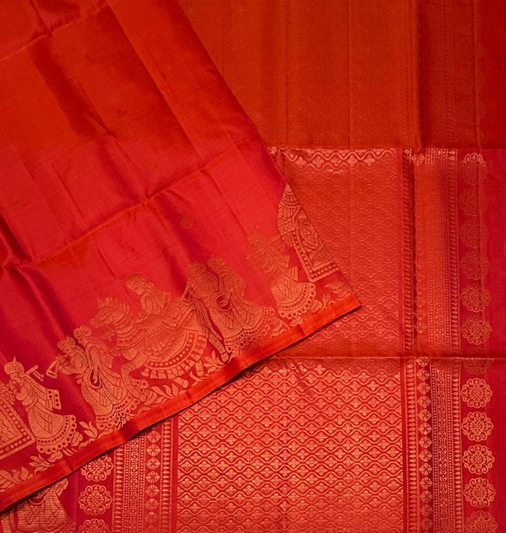 VST323 - pinkish orange color body , pallu , blouse - Pure silk saree