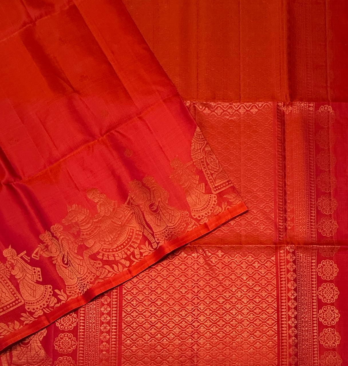 VST323 - pinkish orange color body , pallu , blouse - Pure silk saree