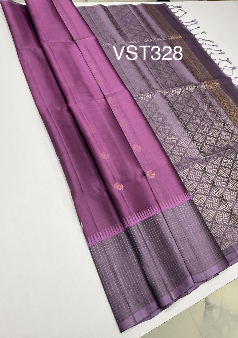 VST3228 - dark lavender color body , light lavender color pallu, blouse - Pure silk saree