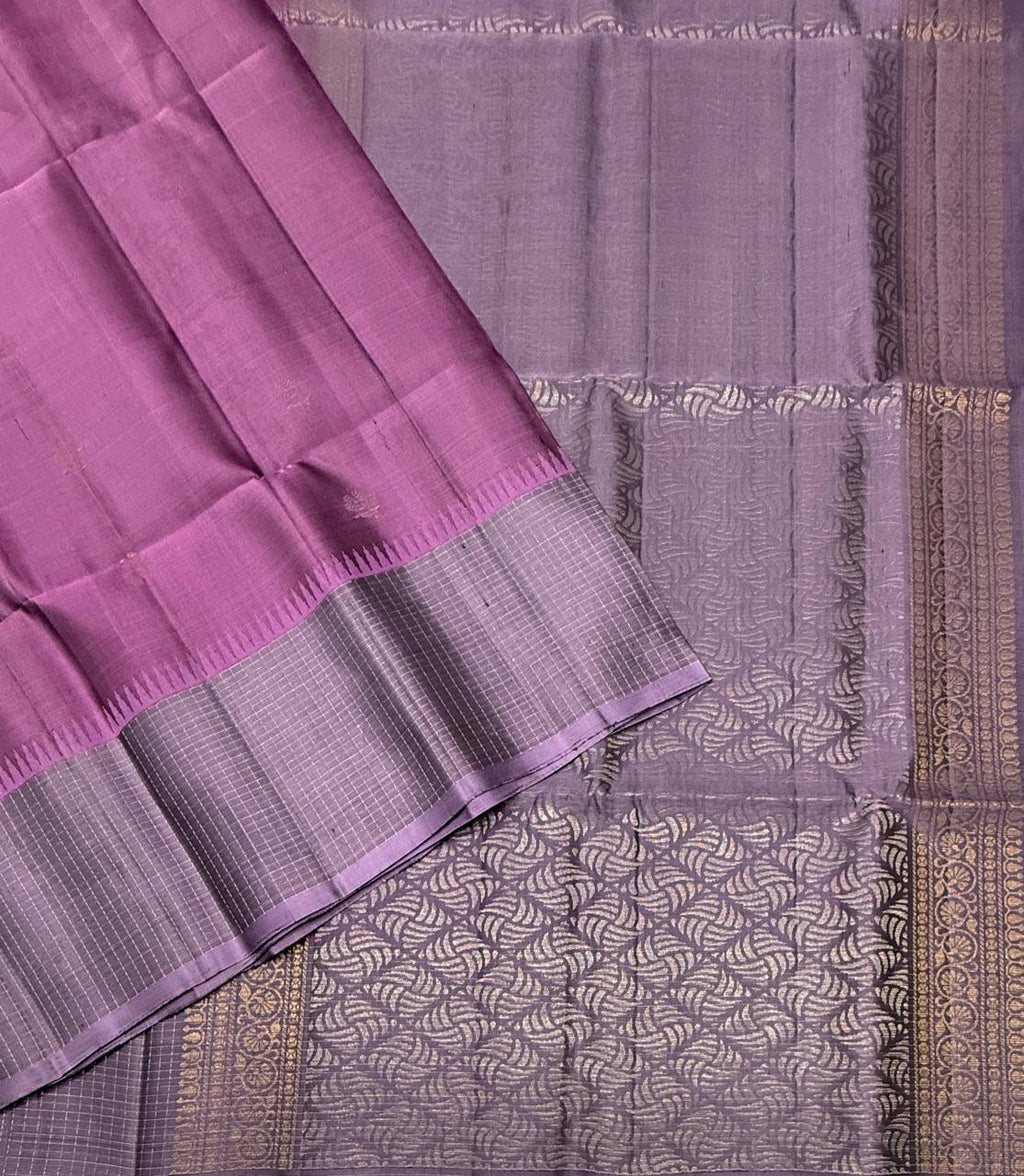 VST3228 - dark lavender color body , light lavender color pallu, blouse - Pure silk saree