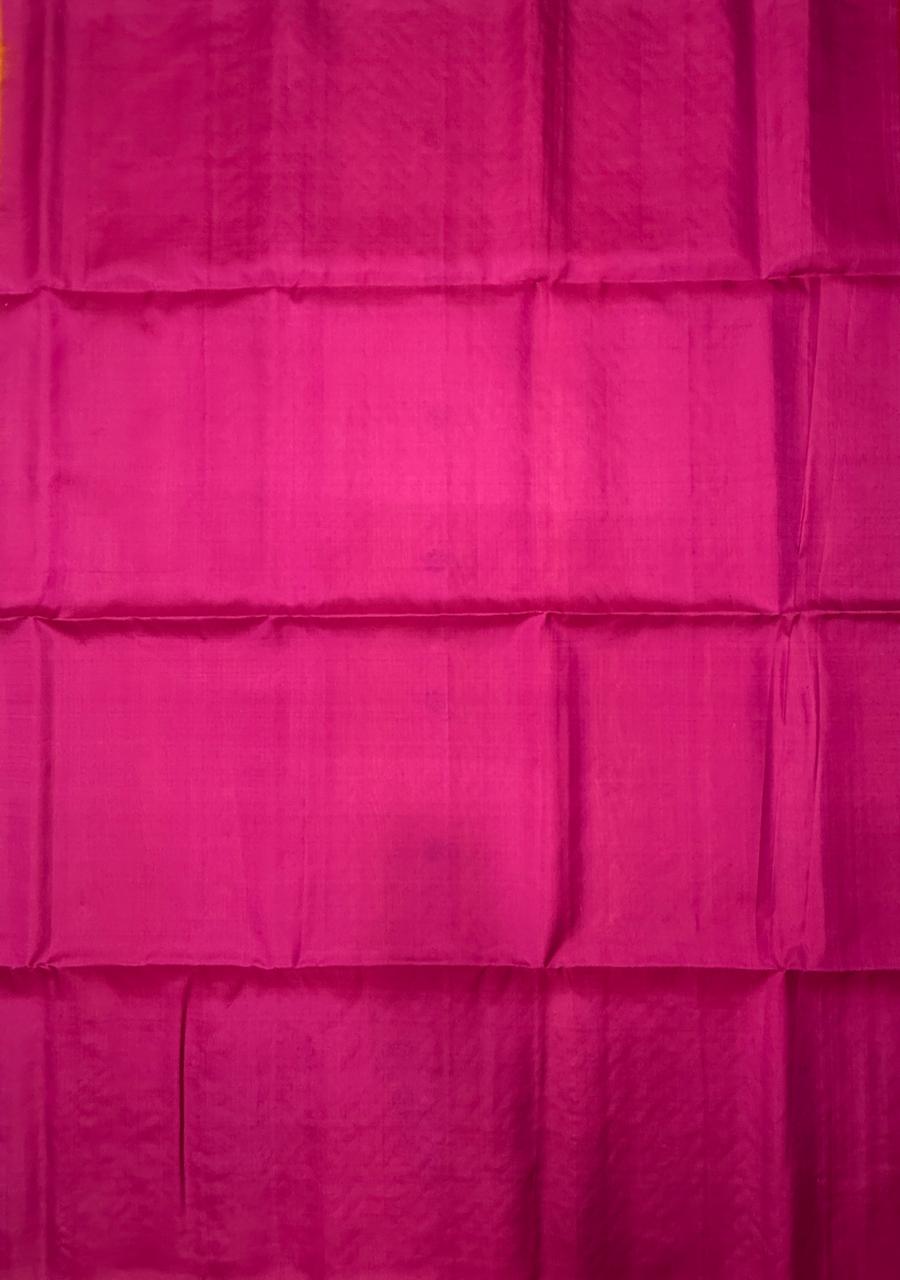VST329 - yellow color body , rani pink color pallu, blouse - Pure silk saree