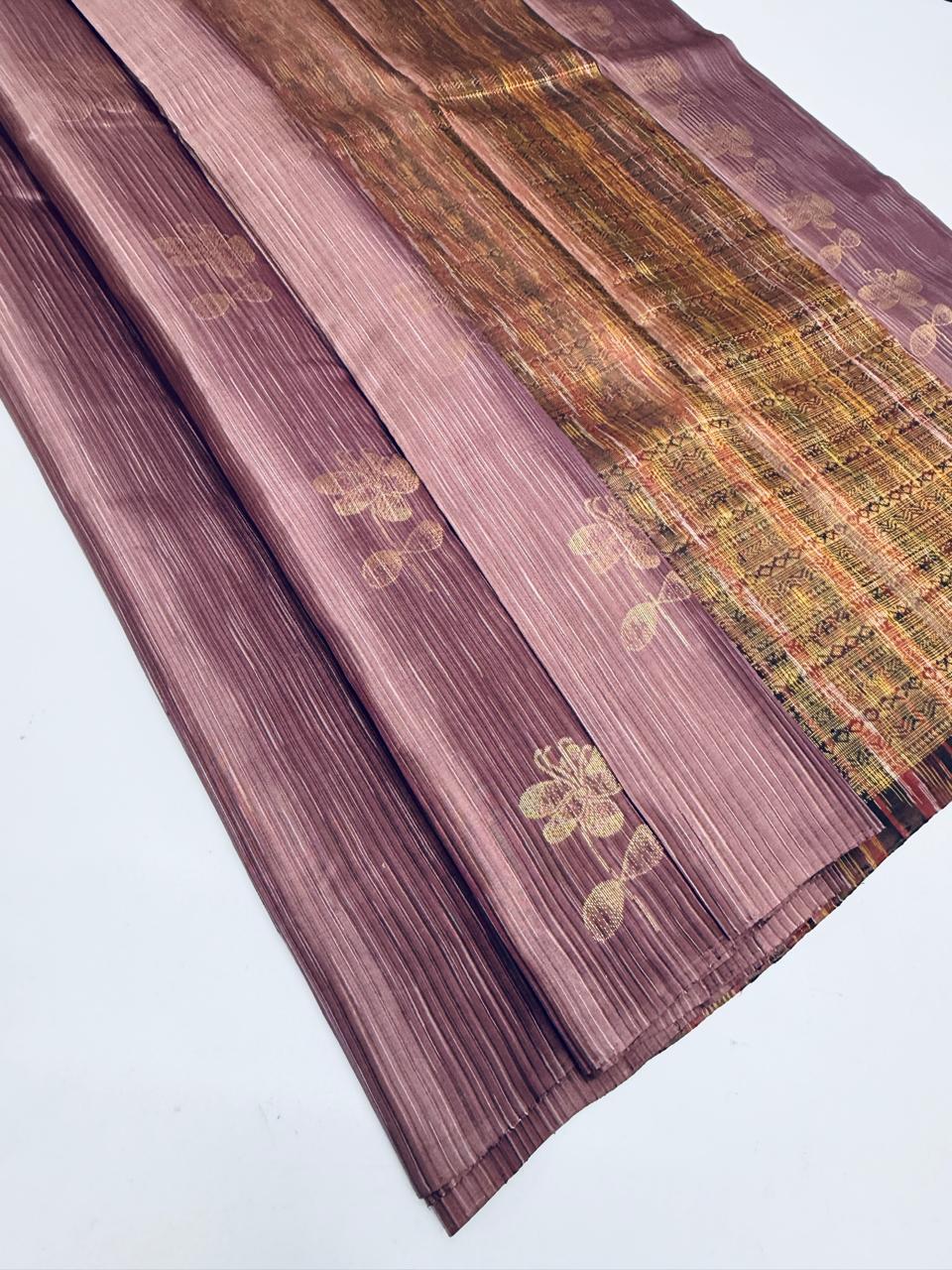 VSBL432 - chocolate brown color body , multi color pallu , blouse - Pure silk saree