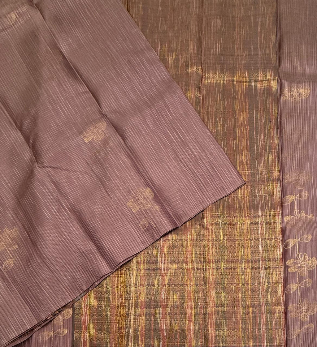 VSBL432 - chocolate brown color body , multi color pallu , blouse - Pure silk saree