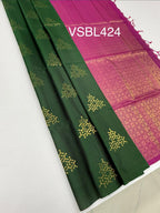 VSBL424 - dark green color body , rani pink color pallu , blouse - Pure silk saree