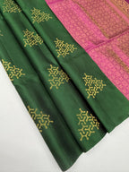VSBL424 - dark green color body , rani pink color pallu , blouse - Pure silk saree
