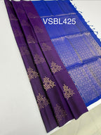 VSBL425 - violet color body , blue color pallu , blouse - Pure silk saree