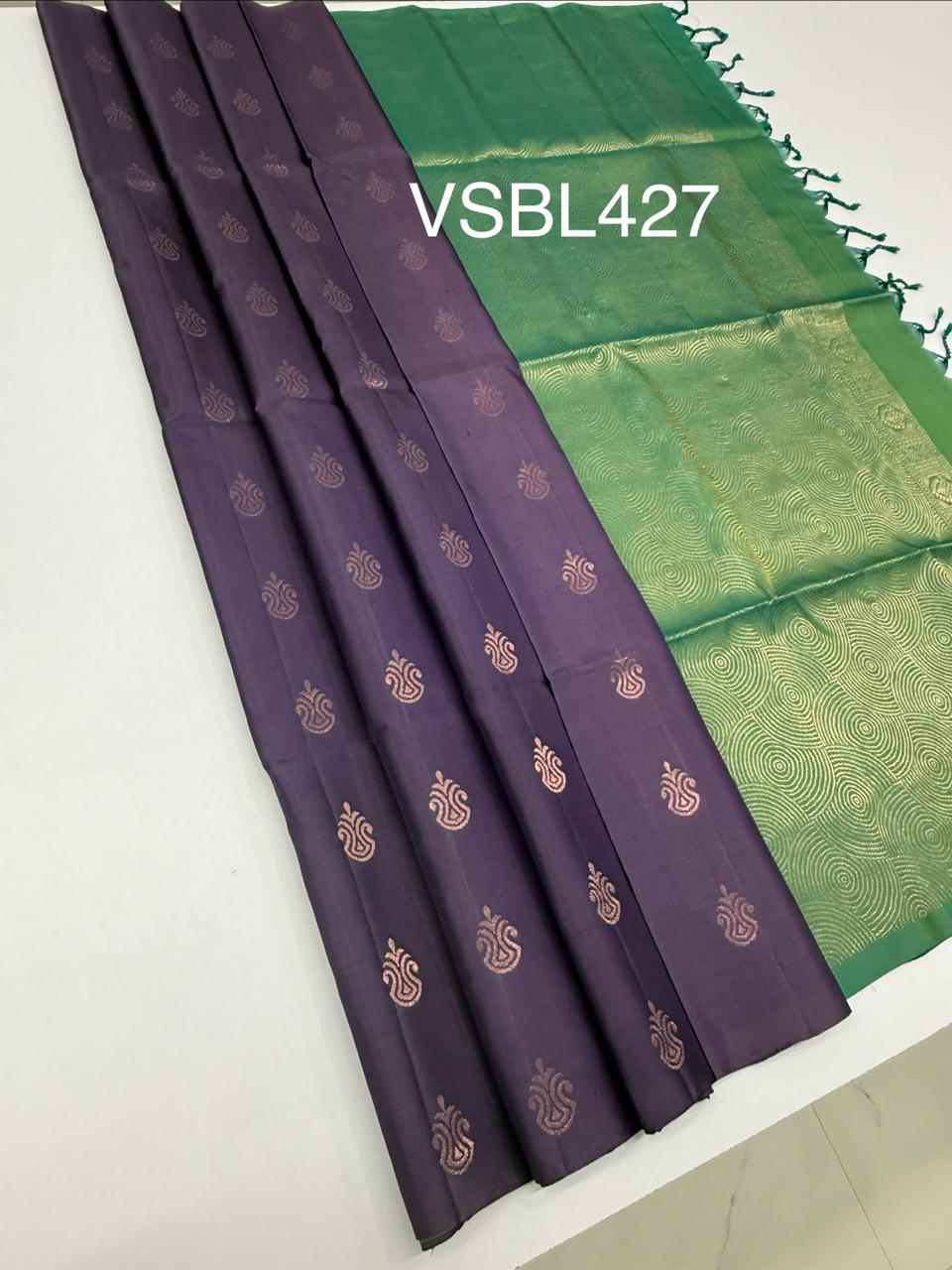 VSBL427 - lavender color body , pastel blue color pallu , blouse - Pure silk saree