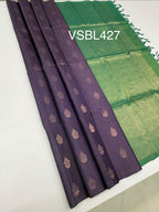 VSBL427 - lavender color body , pastel blue color pallu , blouse - Pure silk saree