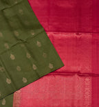 VSBL428 - cowdung green color body , dusky pink color pallu , blouse - Pure silk saree
