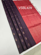 VSBL429 - lavender color body , dusky pink color pallu , blouse - Pure silk saree