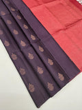 VSBL429 - lavender color body , dusky pink color pallu , blouse - Pure silk saree