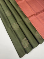 VSBL431 - pastel green color body , dusky pink color pallu , blouse - Pure silk saree