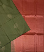 VSBL431 - pastel green color body , dusky pink color pallu , blouse - Pure silk saree