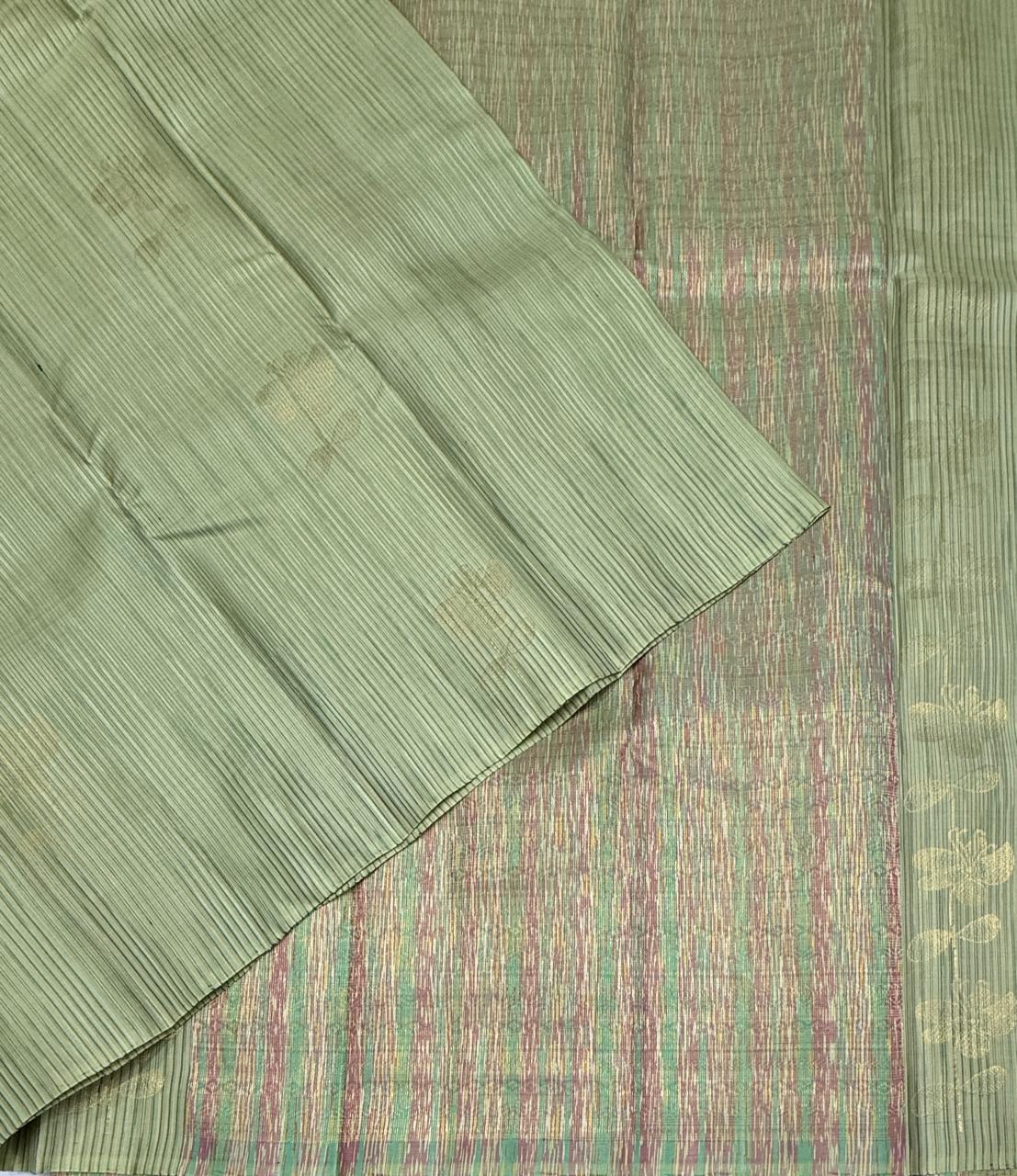 VSBL434 - pista green color body , multi color pallu , blouse - Pure silk saree