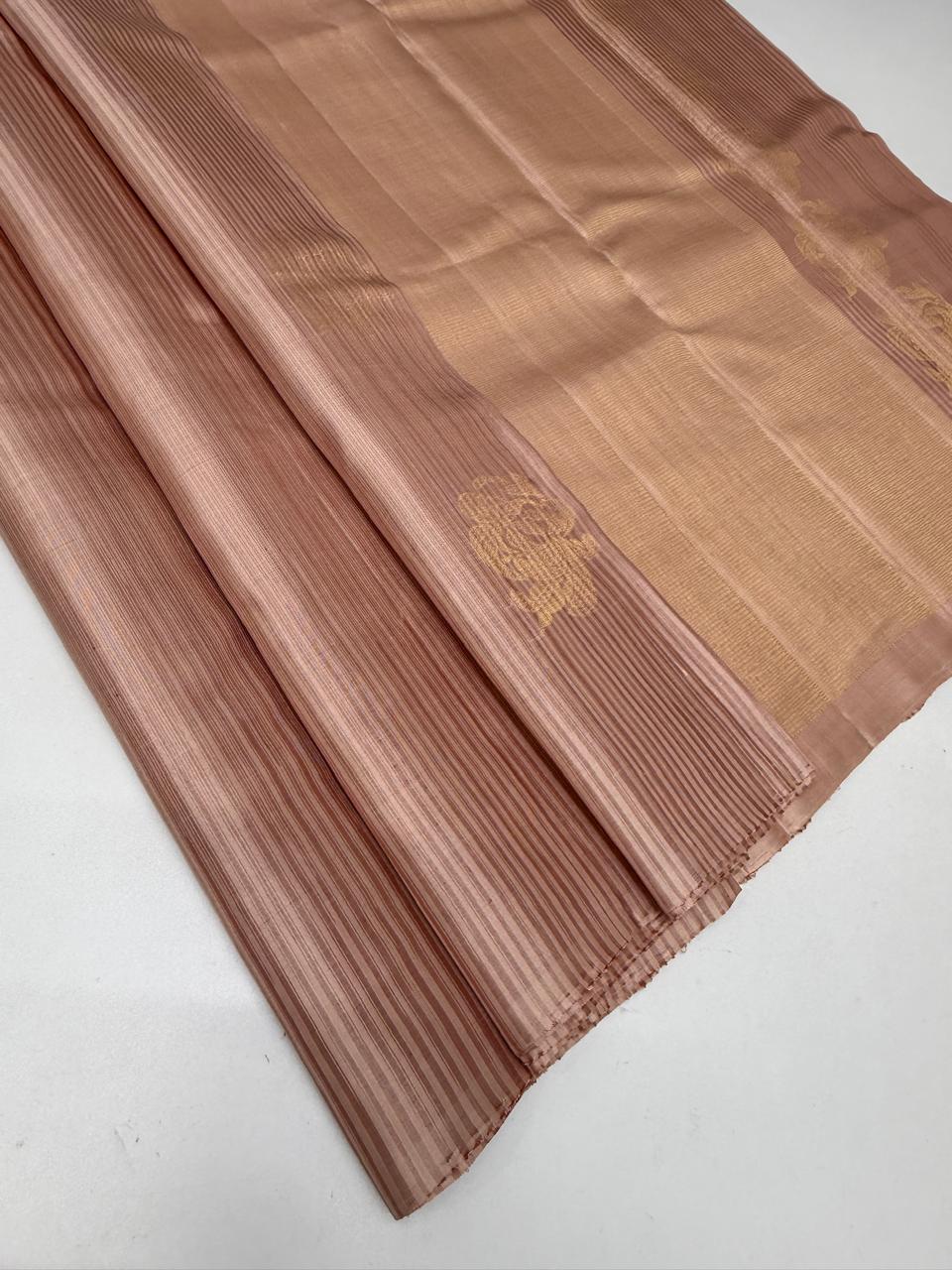 VSBL435 - light peach color body , pallu , blouse - Pure silk saree
