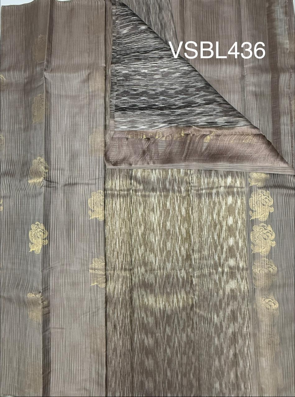 VSBL436 - grey color body , multi color pallu , blouse - Pure silk saree