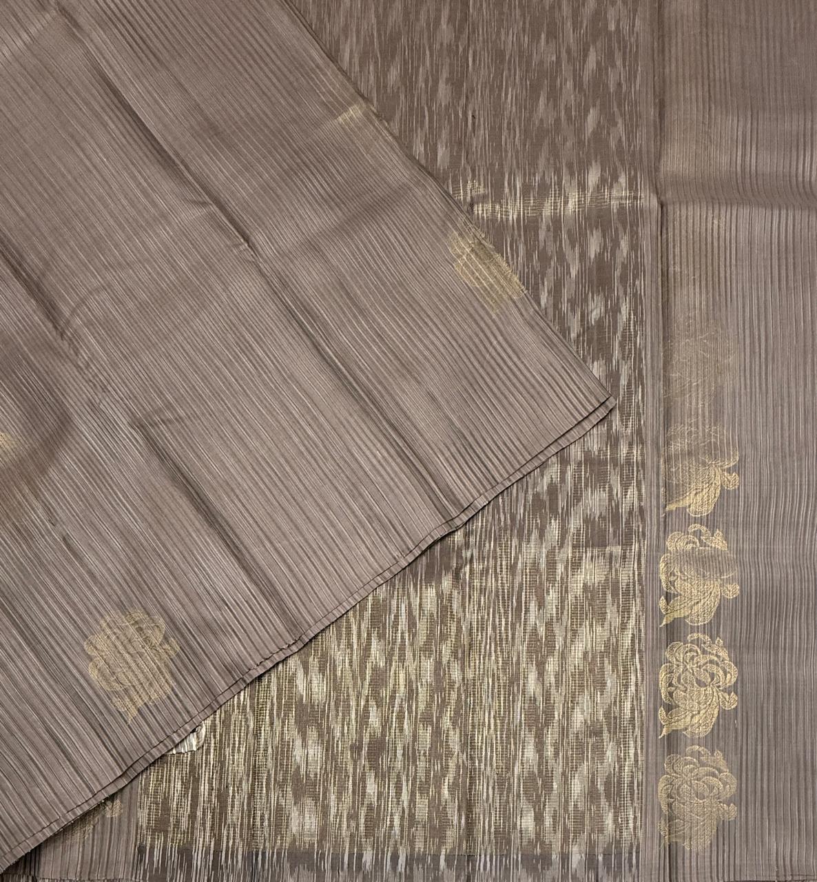 VSBL436 - grey color body , multi color pallu , blouse - Pure silk saree