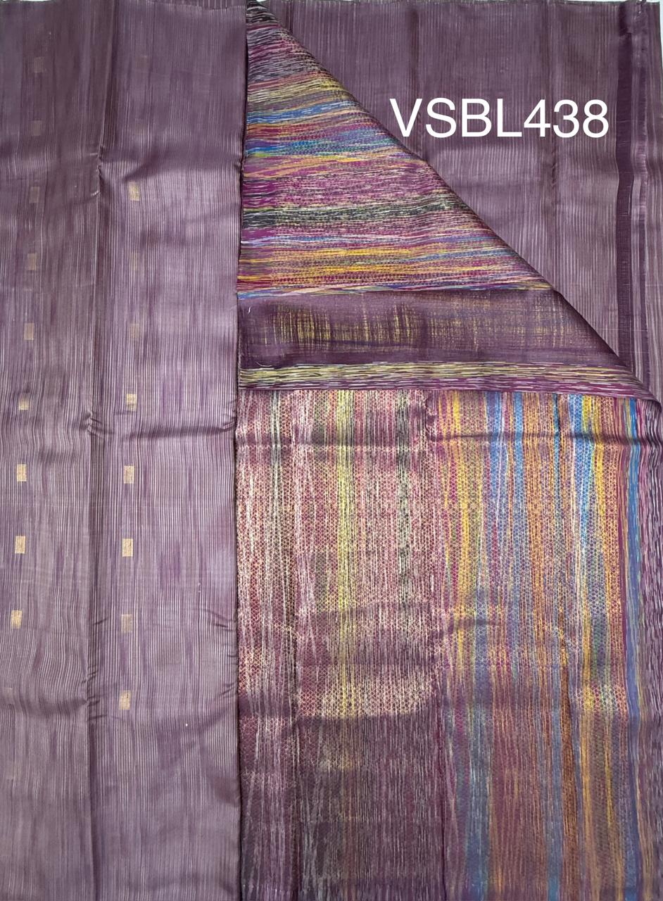 VSBL438 - dark lavender color body , multi color pallu , blouse - Pure silk saree