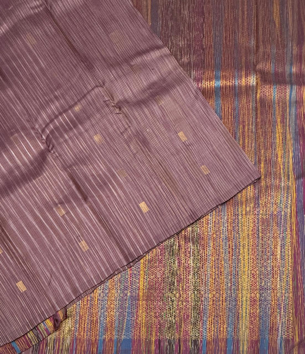 VSBL438 - dark lavender color body , multi color pallu , blouse - Pure silk saree