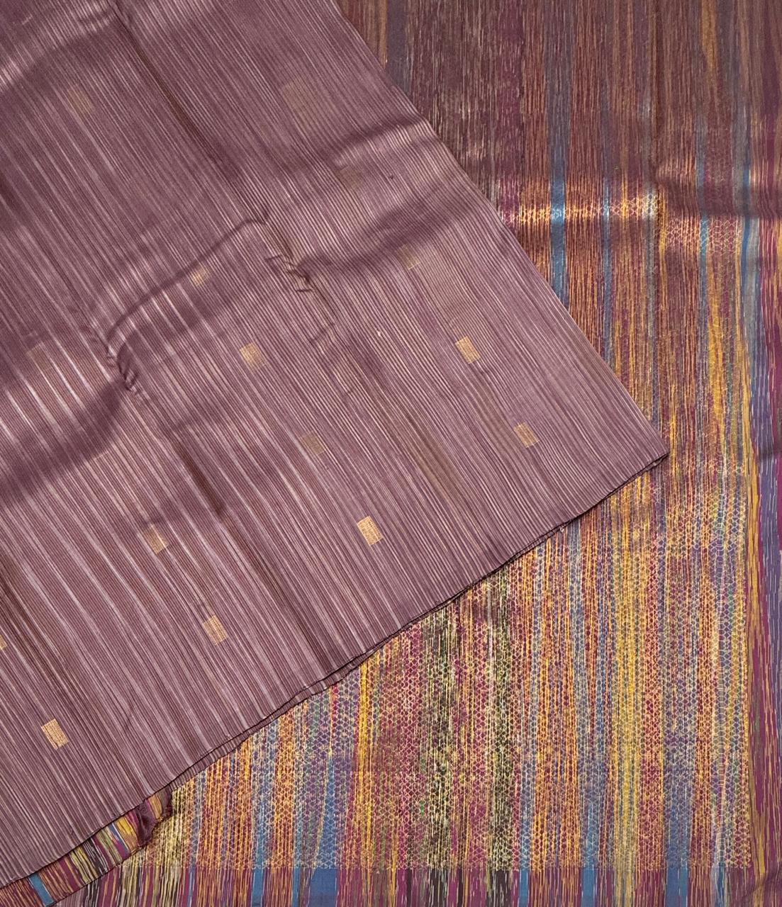 VSBL438 - dark lavender color body , multi color pallu , blouse - Pure silk saree