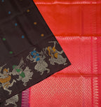 VST332 - dark brown color body , pinkish orange color pallu , blouse - Pure silk saree