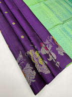 VST331 - violet color body , dual green color pallu , blouse - Pure silk saree