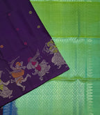 VST331 - violet color body , dual green color pallu , blouse - Pure silk saree