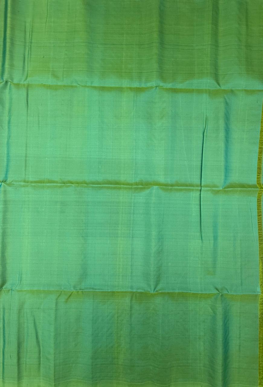 VST331 - violet color body , dual green color pallu , blouse - Pure silk saree