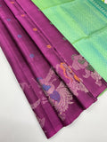 VST330 - purple color body , dual green color pallu , blouse - Pure silk saree
