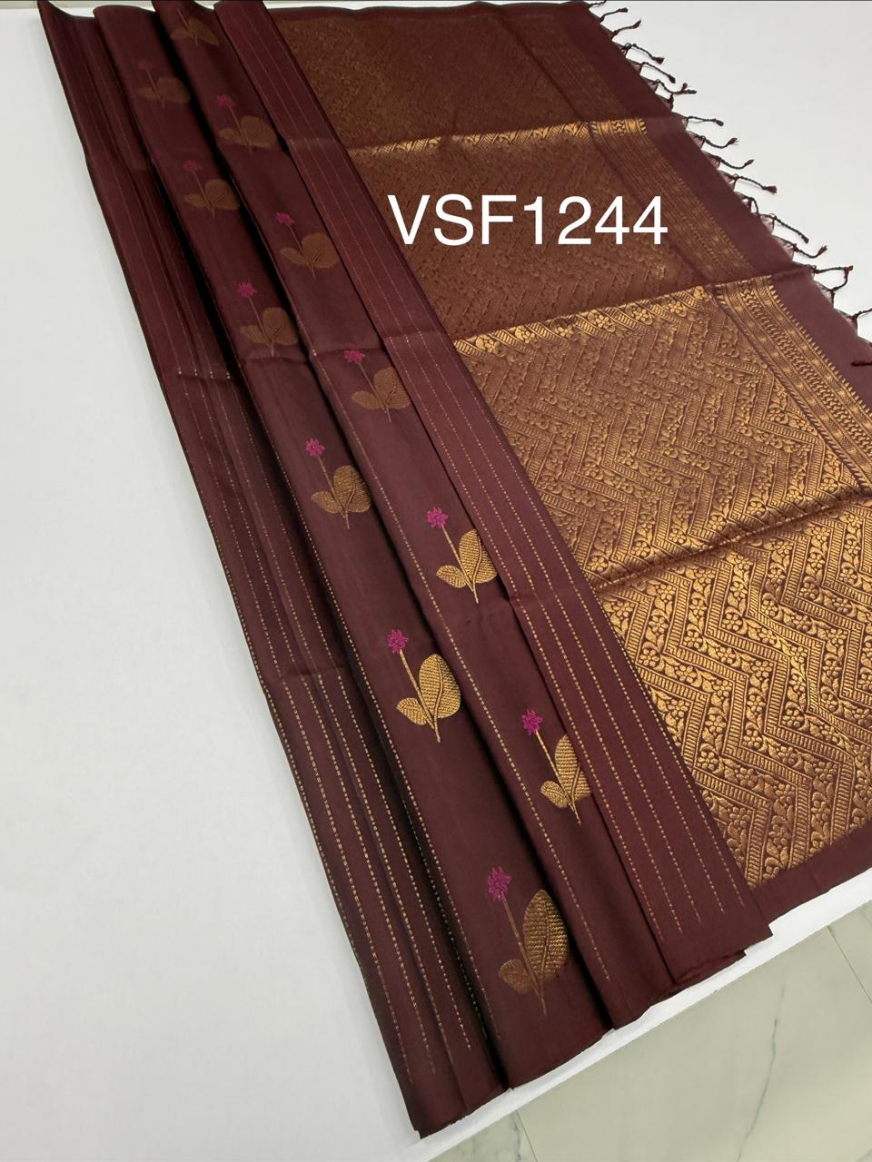 VSF1244 - brown color body , pallu,blouse - Pure silk saree