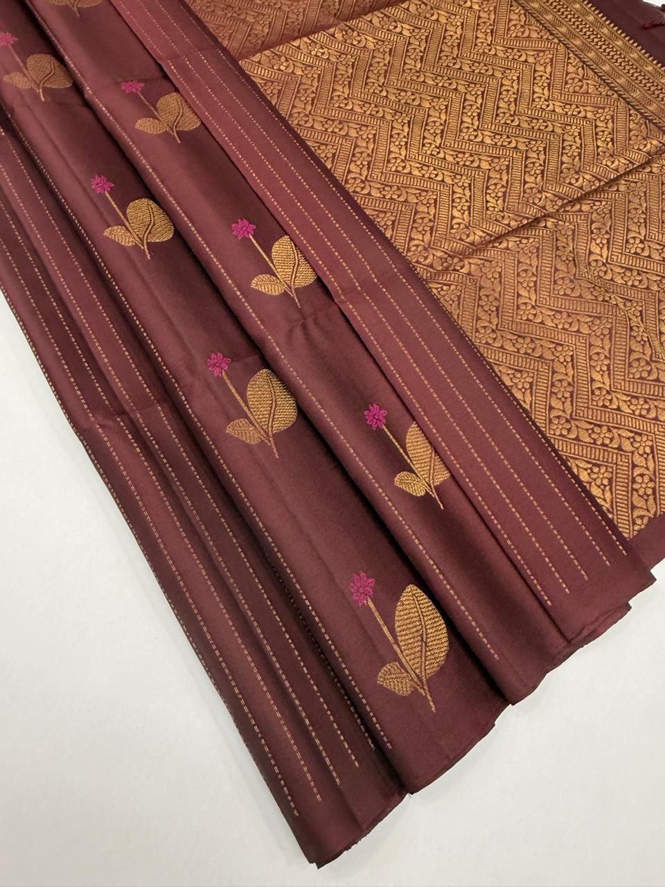 VSF1244 - brown color body , pallu,blouse - Pure silk saree