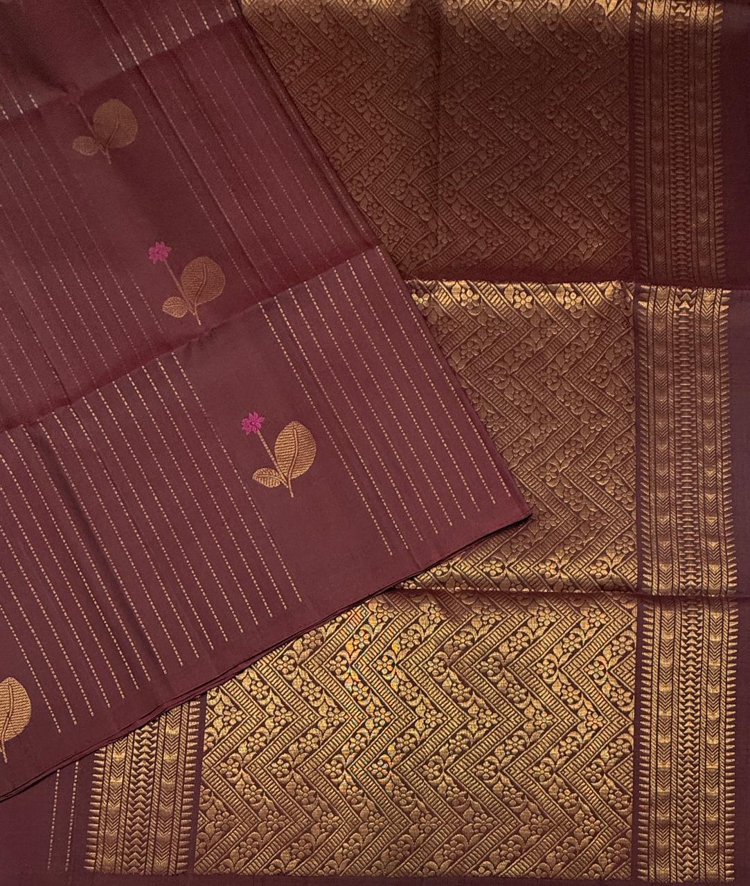 VSF1244 - brown color body , pallu,blouse - Pure silk saree