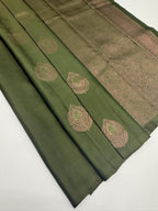 VSS498 - green color body, pallu , blouse pure silk saree
