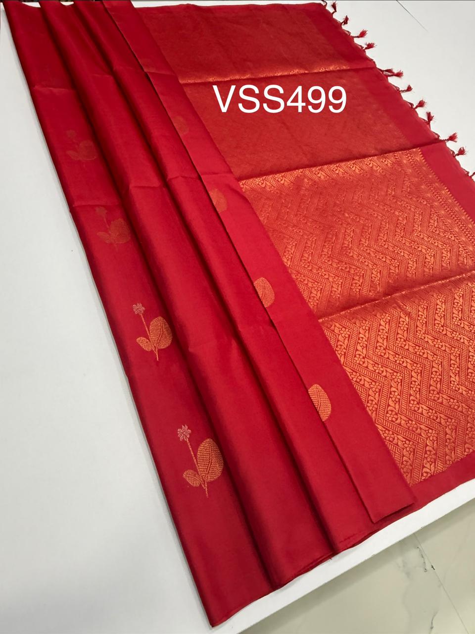 VSS499 - red color body, pallu , blouse pure silk saree