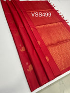 VSS499 - red color body, pallu , blouse pure silk saree