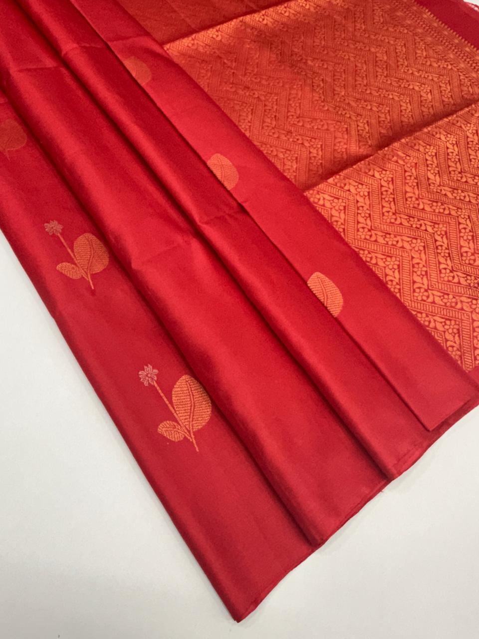 VSS499 - red color body, pallu , blouse pure silk saree