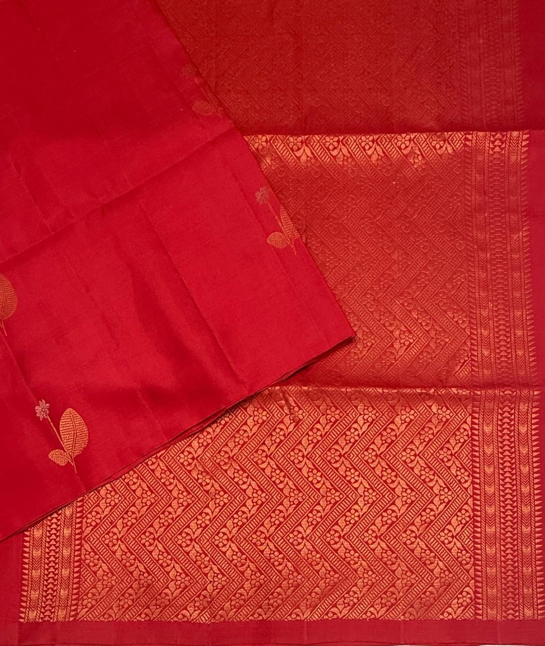 VSS499 - red color body, pallu , blouse pure silk saree