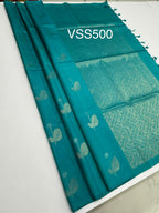 VSS500 - turquoise blue color body, pallu , blouse pure silk saree