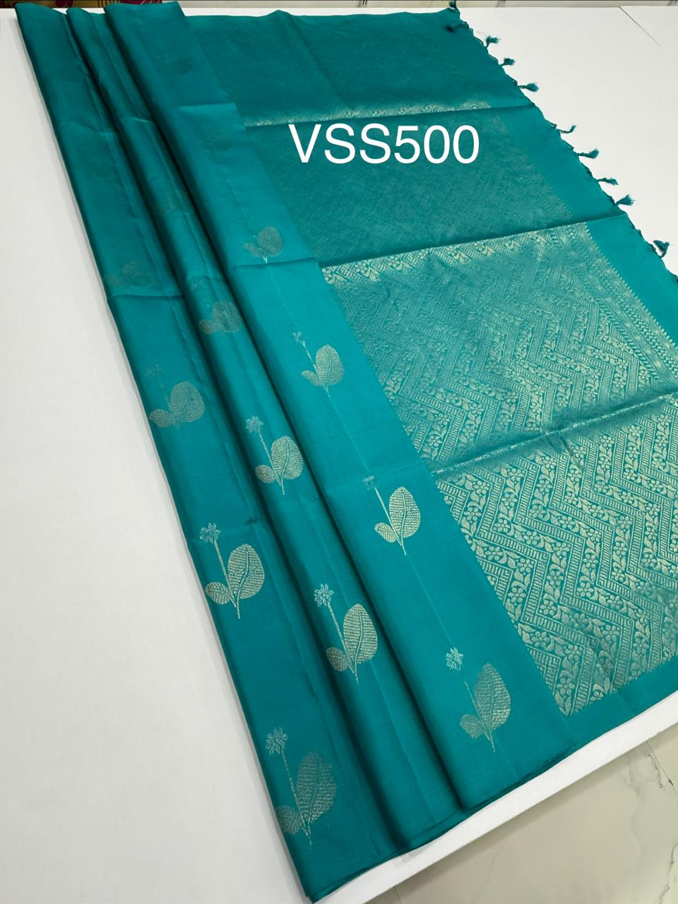 VSS500 - turquoise blue color body, pallu , blouse pure silk saree