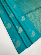 VSS500 - turquoise blue color body, pallu , blouse pure silk saree