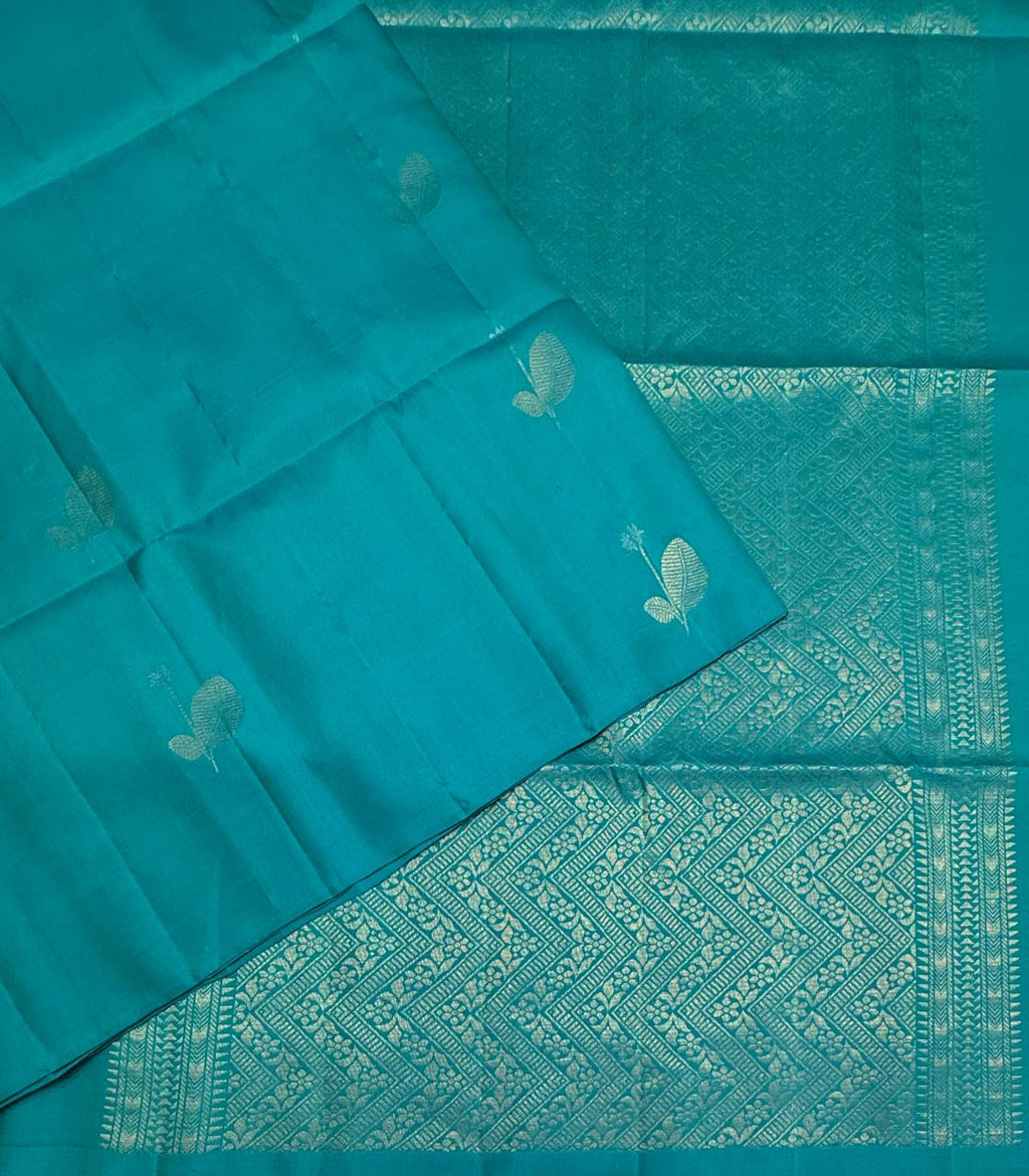 VSS500 - turquoise blue color body, pallu , blouse pure silk saree