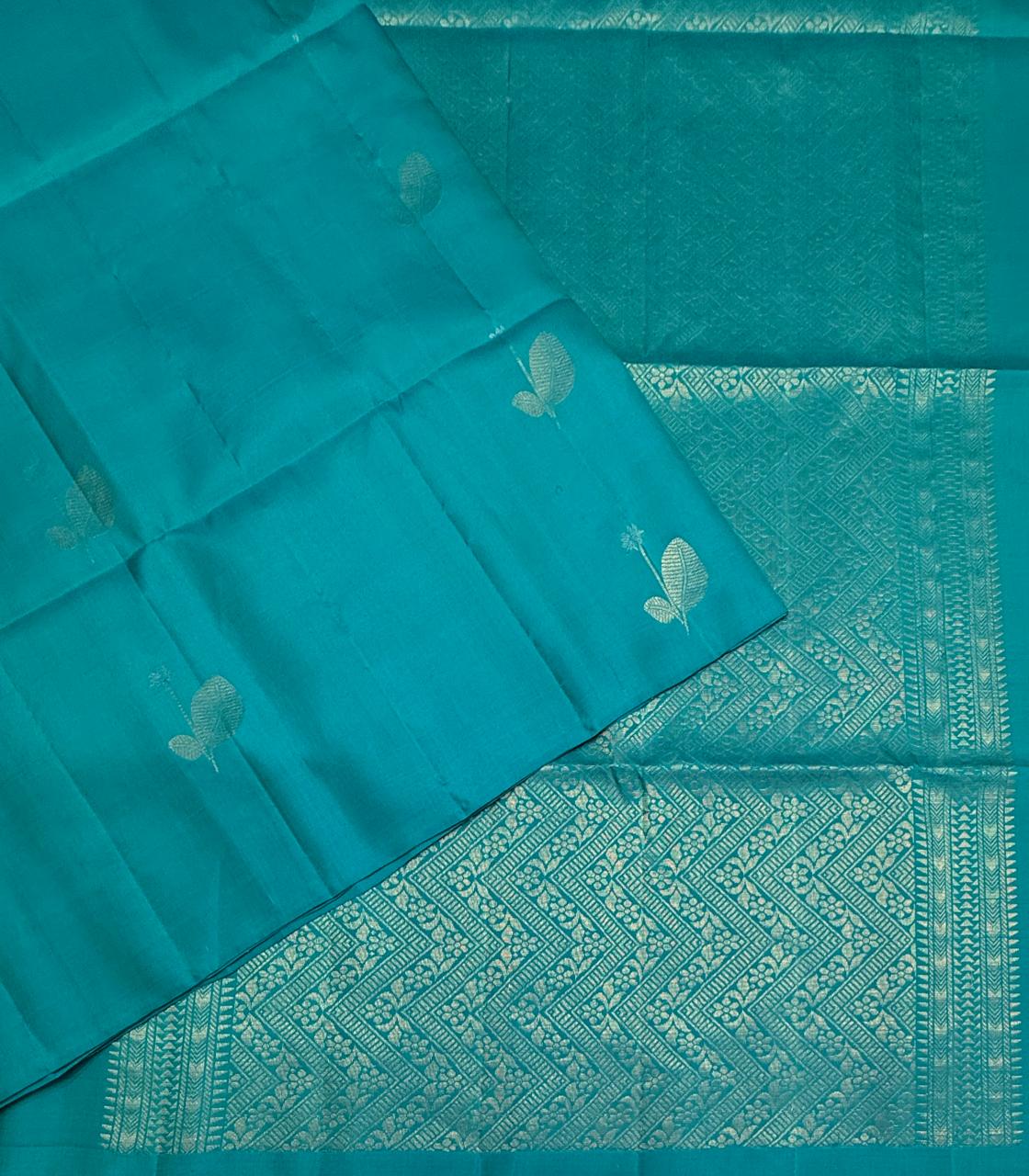 VSS500 - turquoise blue color body, pallu , blouse pure silk saree