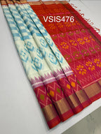 VSIS476 - half white color body , pinkish orange color pallu , blouse - Pure silk saree